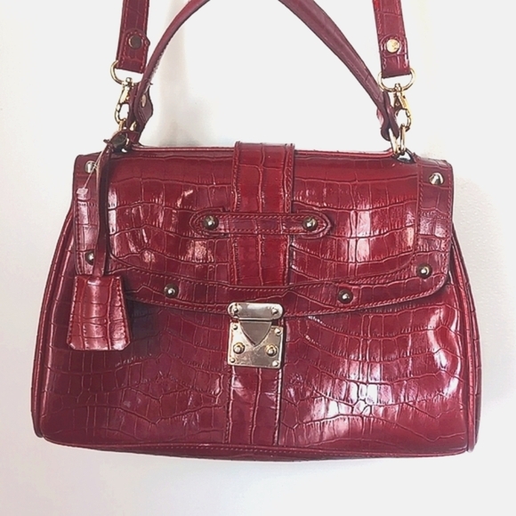 Vintage Real Croc Leather Burgundy Satchel Crossbody Purse Bag - Picture 1 of 12